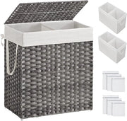 Wastebasket 110 litri con coperchio e 2 cassetti – Rotan sintetico a mano per camera da letto e bagno