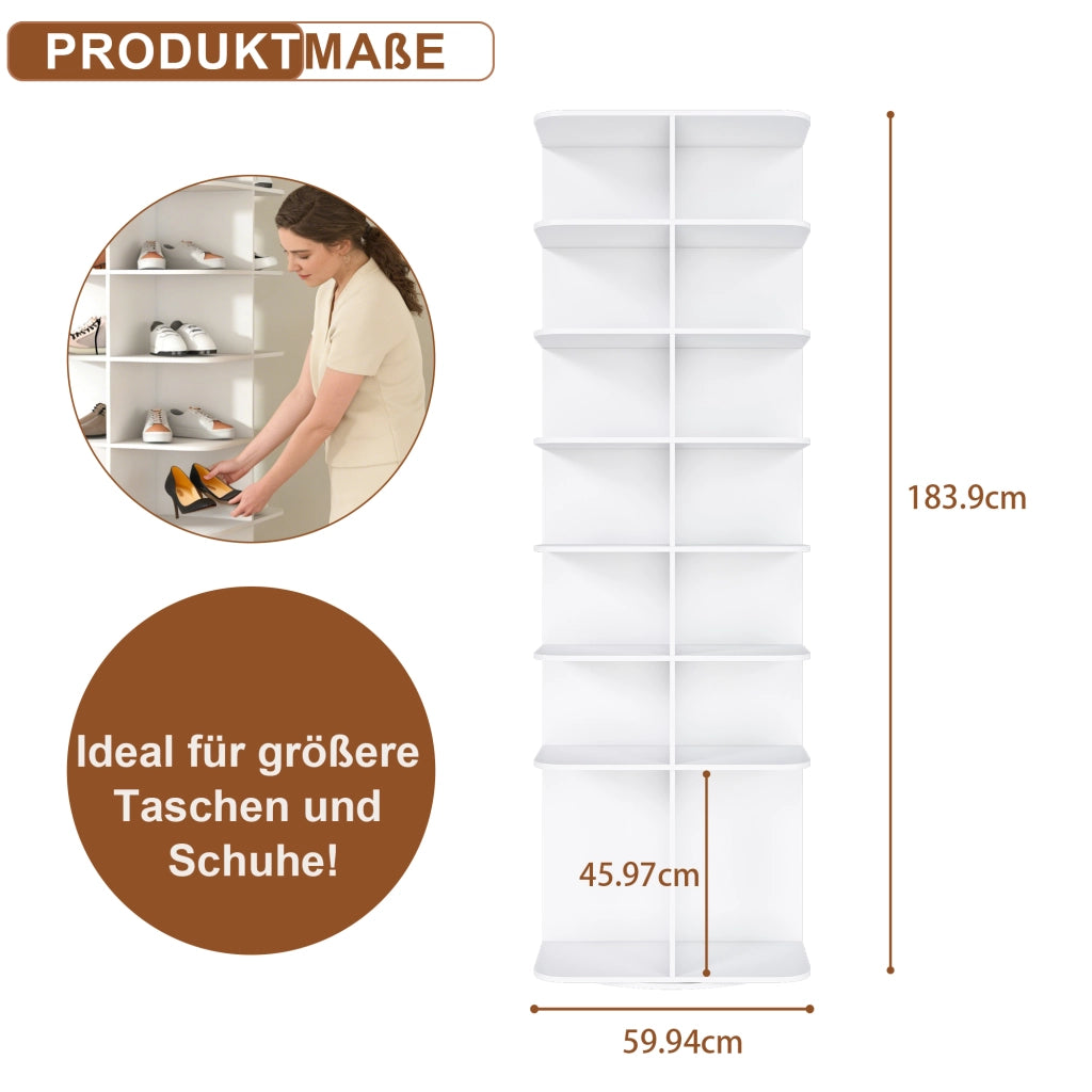 SCARPIERA girevole a 7 ripiani 60x60x184 cm PVC bianco