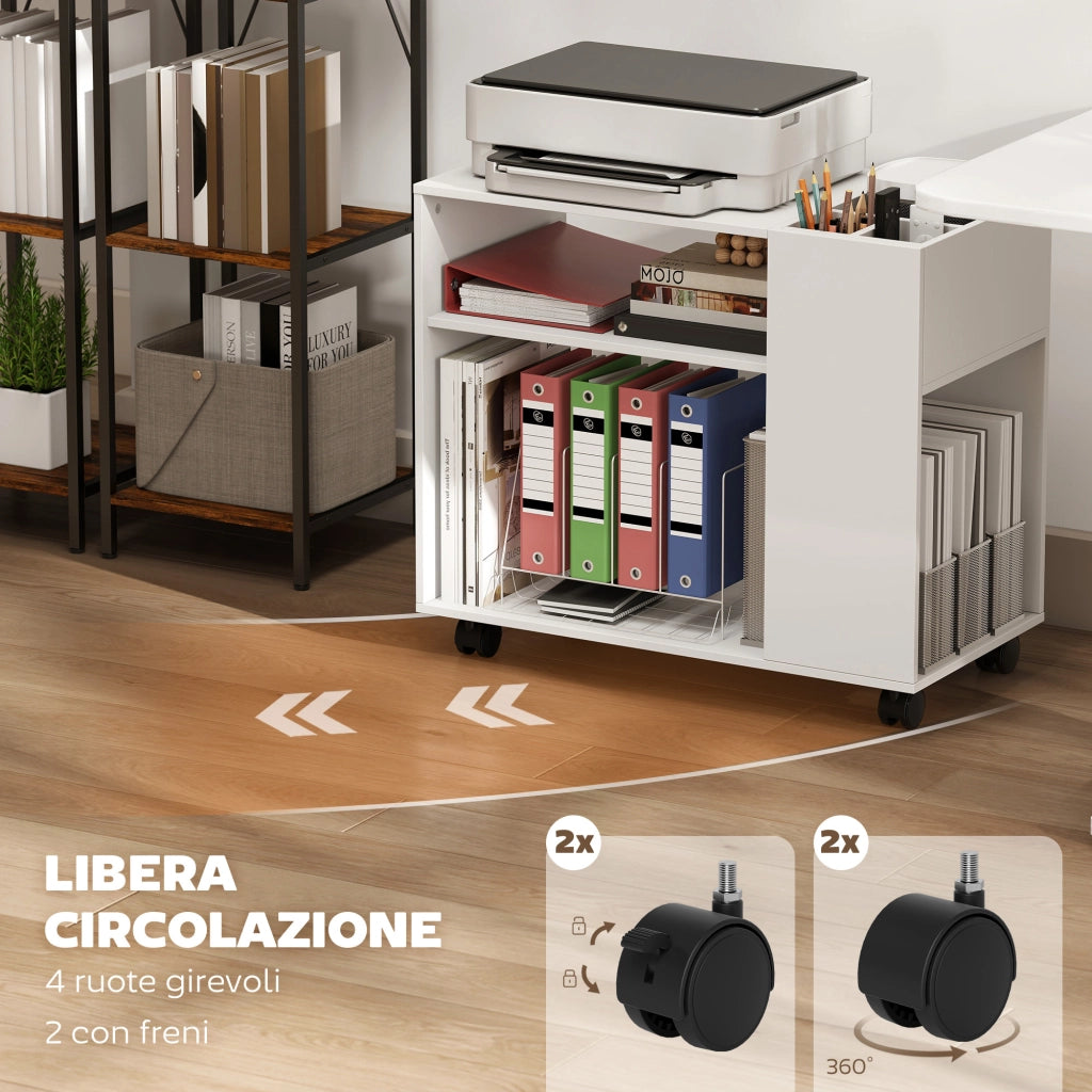 Tavolino da salotto con ruote ¨C zephmum ¨C bianco 70x36x60 cm
