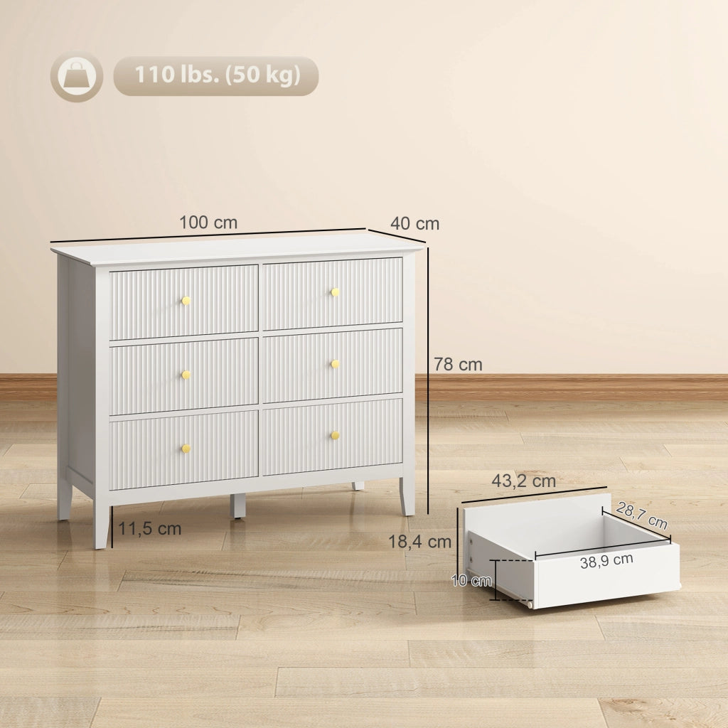 Cassettiera Sideboard con 6 Cassetti ¨C zephmum ¨C 100x40x78 Bianco