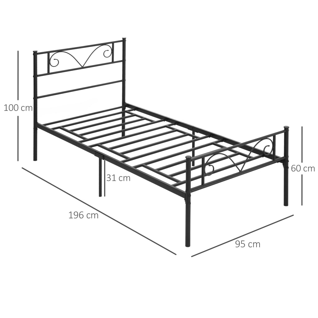 Letto Singolo in Metallo con Testiera a Farfalla ¨C Zephmum ¨C Nero 90x190x100 cm