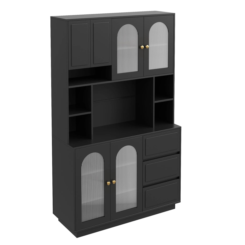 Credenza alta da cucina con LED controllabile tramite app; 106x30x175 cm; nera
