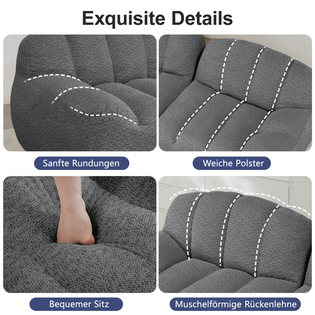 Divano angolare modulare a 4 posti in fleece granulare grigio con seduta ampia e braccioli ergonomici