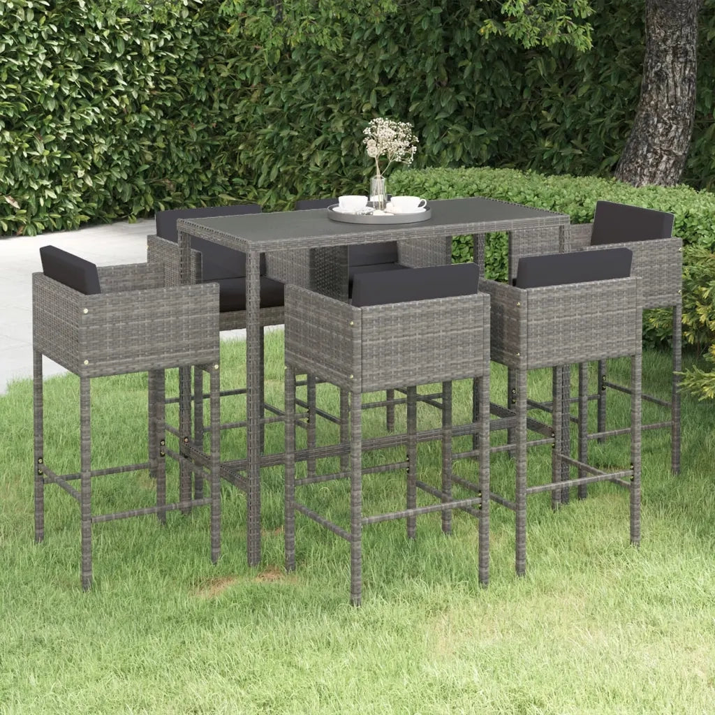 Set da Bar da Giardino 7 pz con Cuscini in Polyrattan Grigio cod mxl 38179