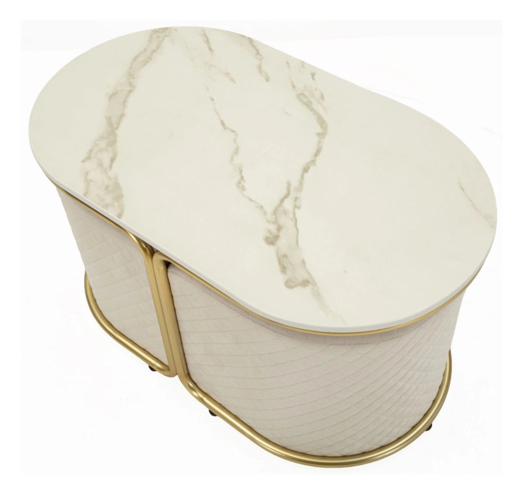 Tavolo da Caffè con 2 Puff Relax 79x45x44 cm in Pino e MDF e Spugna e Poliestere e Metallo