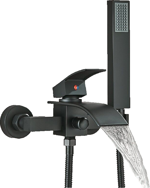 "ROSA" | Rubinetto per vasca da bagno a cascata Doccia nera|Acciaio inossidabile include doccetta e supporto|Set completo termostato vasca miscelatore