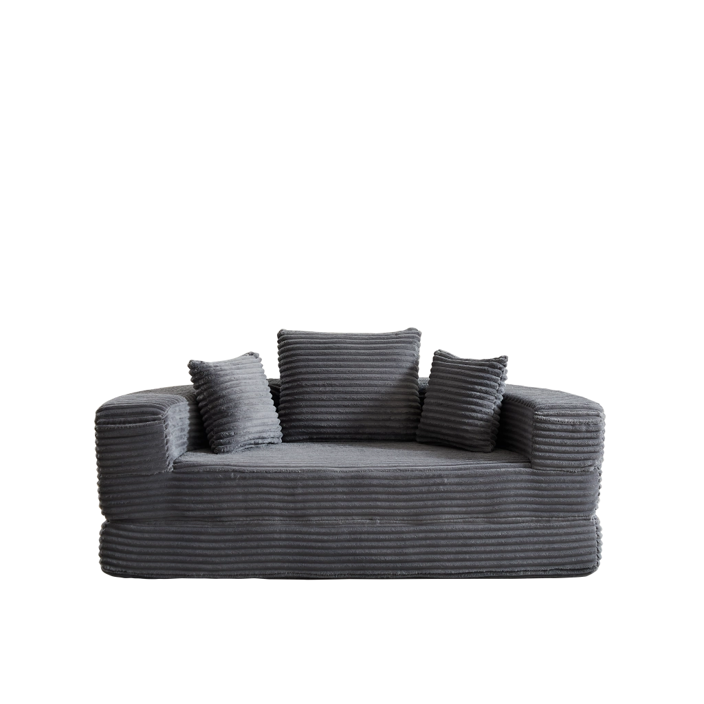 Divano Letto Rotondo 2 in 1 ¨C MINIMAL ¨C Tessuto, Braccioli con Tasche