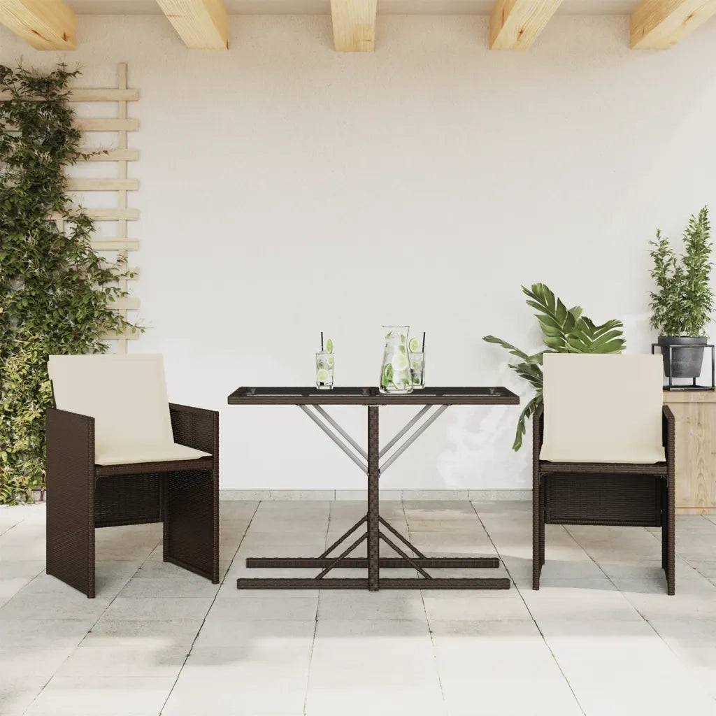 Set BistrÃ² 3 pz con Cuscini Marrone in Polyrattan
