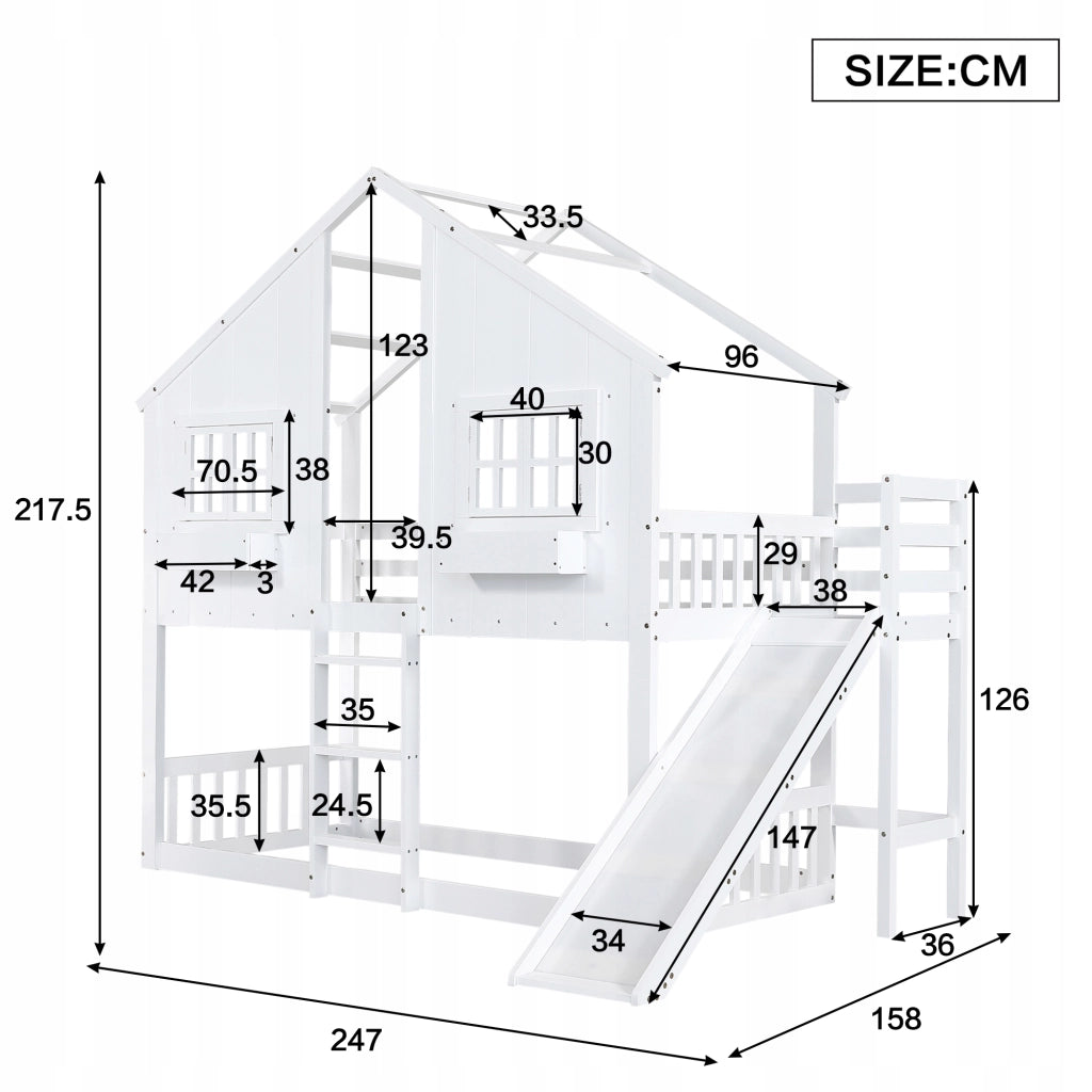 Letto a castello con scivolo e tetto - Xylo - 90x200 - Bianco
