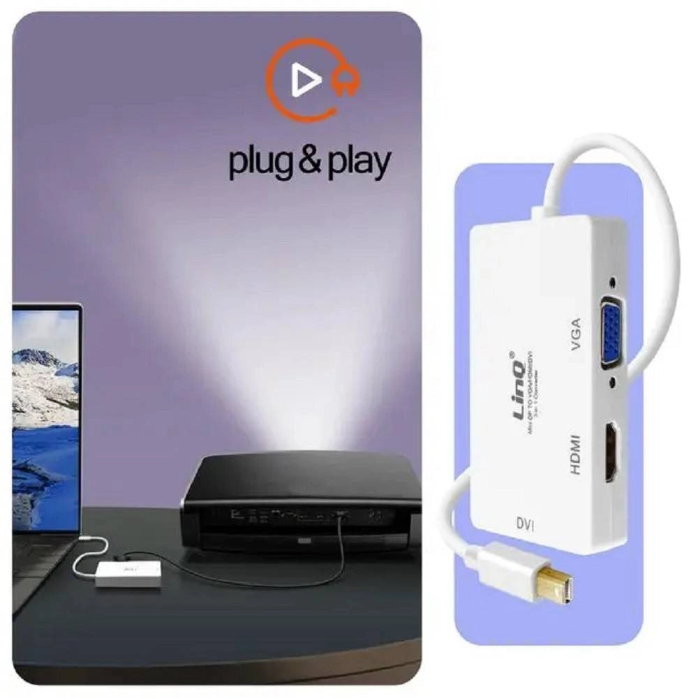 Trade Shop - Adattatore Convertitore Da Mini Displayport 3in1 A Vga Hdmi Dvi Proiettori Mdp-443 -