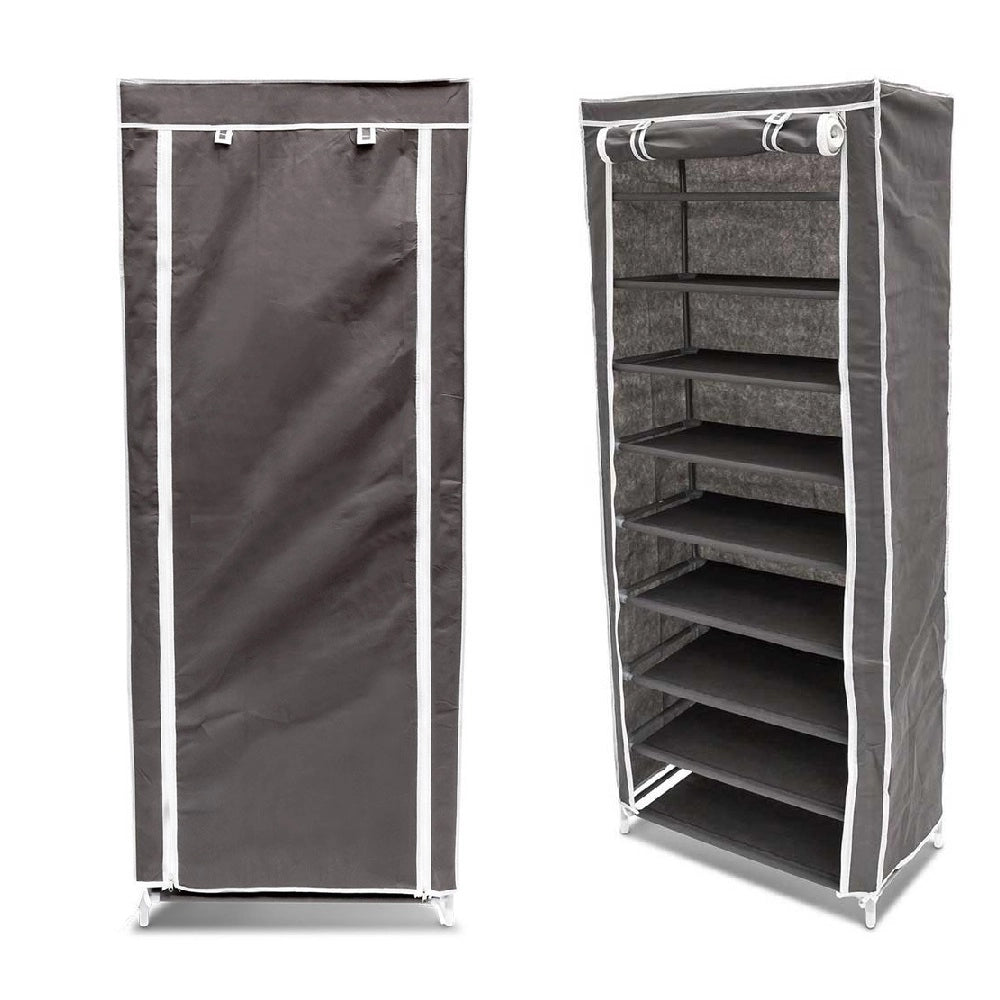 Scarpiera Salvaspazio 10Ripiani 36Paia Struttura Metallo Tessuto TNT 60x30 H150cm Grigio