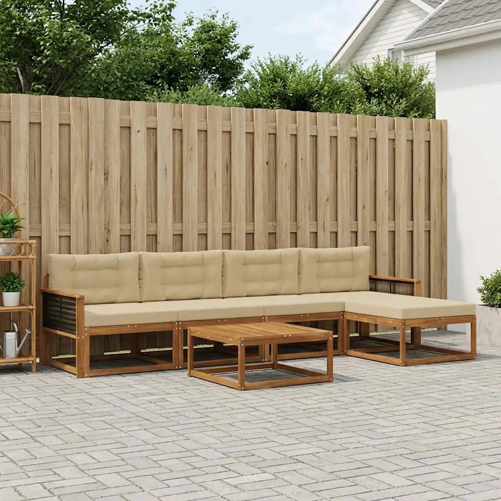 Set di divani da esterno con cuscino 6 pcs Naturale e Beige