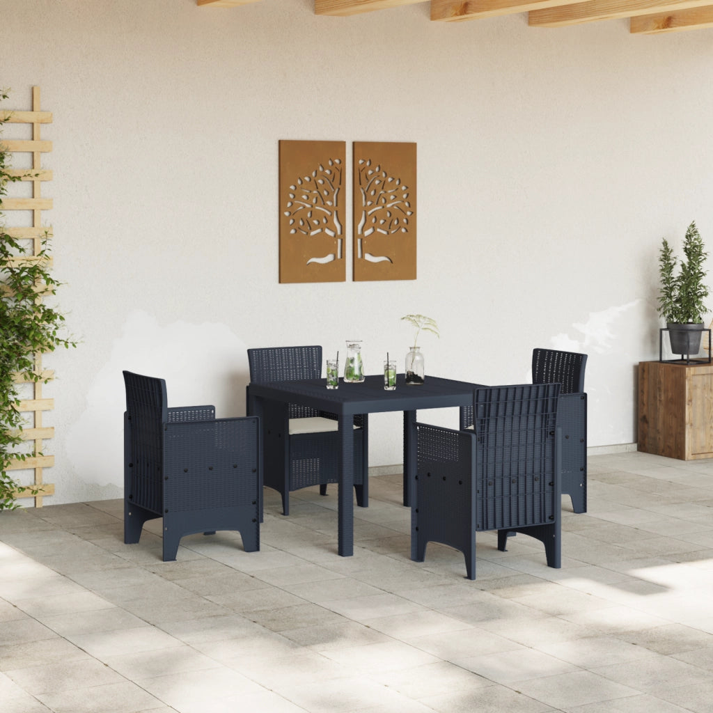 Set pranzo giardino 5 pezzi con cuscini antracite in polyrattan