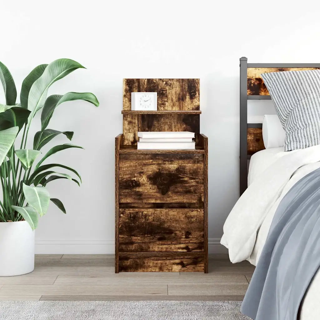 Comodino | Armadio da Notte | Mobiletto da notte con 2 Cassetti Rovere Fumo 38x34x80 cm