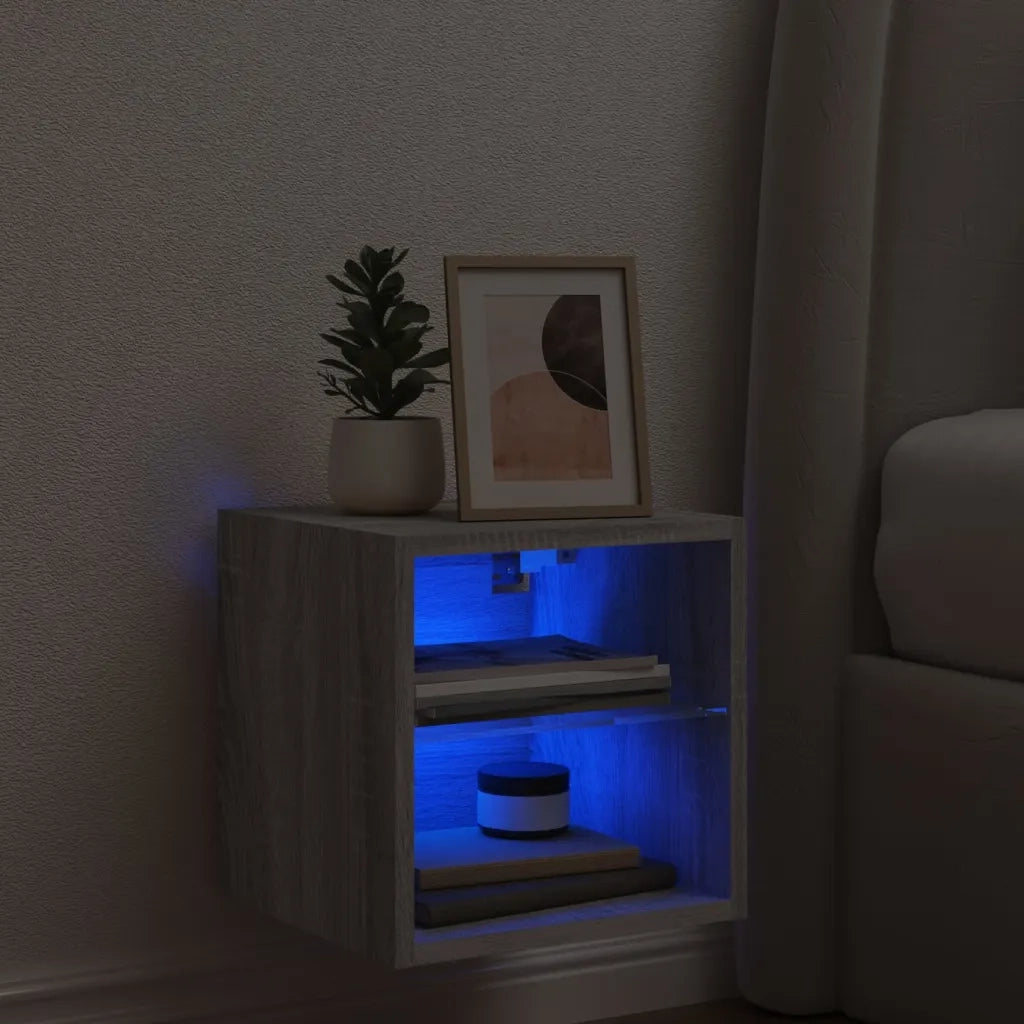 Mobile TV a Parete con Luci LED Grigio Sonoma 30x28,5x30 cm 836983