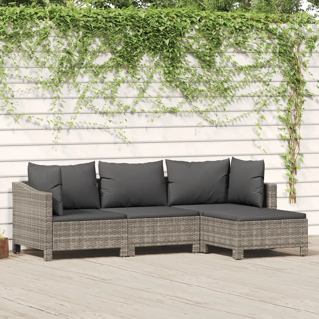 Set Divani da Giardino 4 pz con Cuscini in Polyrattan Grigiocod mxl 94684