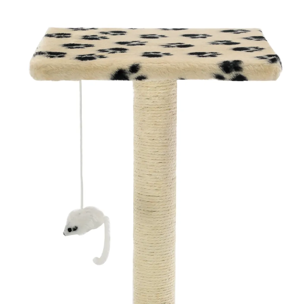 Albero per Gatti e Tiragraffi Sisal 95 cm Zampe Stampate Beige cod mxl 14377