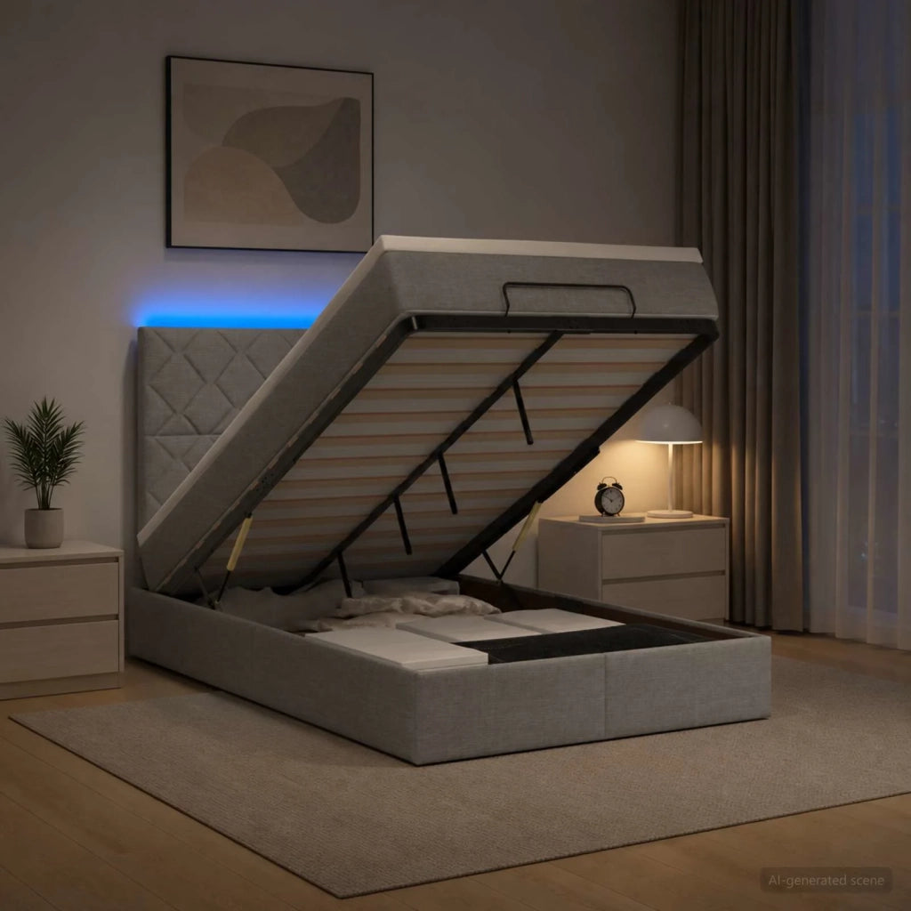 Letto Ottomano con Materasso e LED Grigio Chiaro 120 x 200 cm 3458145