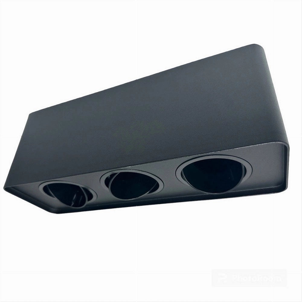 Trade Shop - Porta Faretto Triplo Orientabile Da Soffitto Nero Per Faretto Gu10 Gu5.3 P34-n3 -