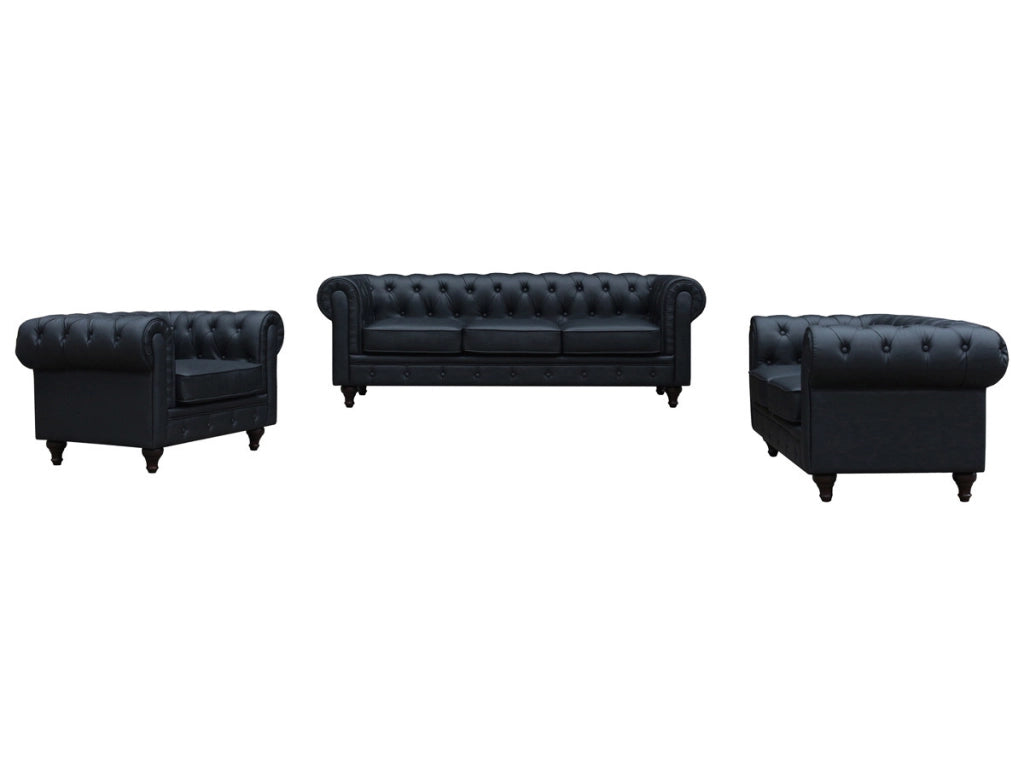 Divano fisso Chesterfield "Aliza" - 208 x 82 x 70 cm  3 posti - Nero
