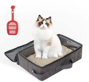 Portatile gabinetto per gatti - Cassetto di trasporto per gatti pieghevole, contenitore per gatti in tessuto Oxford con maniglia per viaggi con animali domestici (grigio)