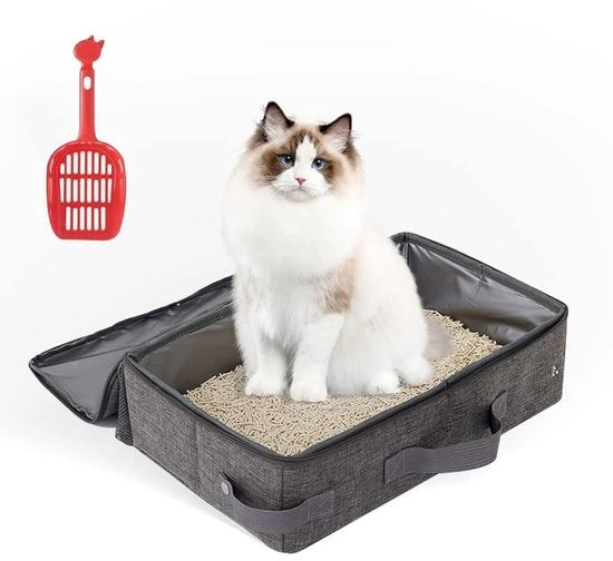 Portatile gabinetto per gatti - Cassetto di trasporto per gatti pieghevole, contenitore per gatti in tessuto Oxford con maniglia per viaggi con animali domestici (grigio)