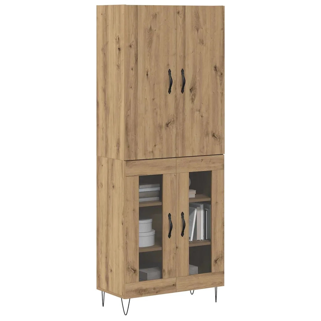 Credenza 2 pz | Madia | Buffet da pranzo | Armadio da pranzo Rovere artigianale Legno ingegnerizzato e vetro