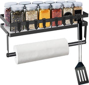 Kruidenrek per parete senza perforazione, kruidenrek di metallo con contenitore per rotoli di carta da cucina e 4 ganci rimovibili, kruidenrek da appendere in cucina, bagno.