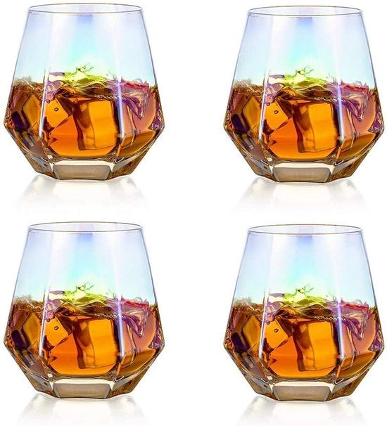 Set di bicchieri per whiskey da 4 pezzi - Acqua - Succo - Tumbler - Inclinato - Bicchiere per scotch - 300 ml - Bicchiere per whiskey - Aspetto moderno - Lavorazione in vetro per bourbon - Rum - Tumbler per bar