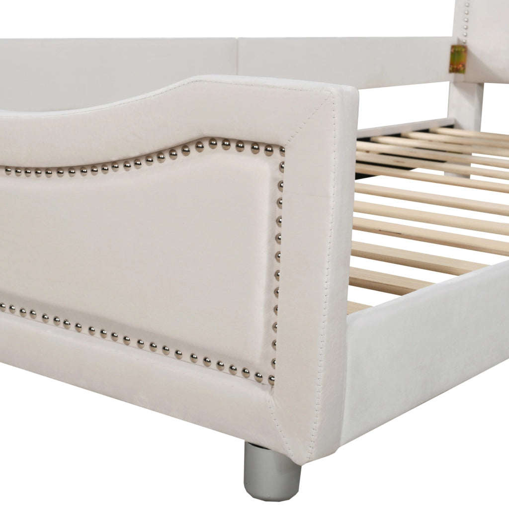 Letto imbottito 211x94;5x41;5 cm con testiera e pediera; flanella beige