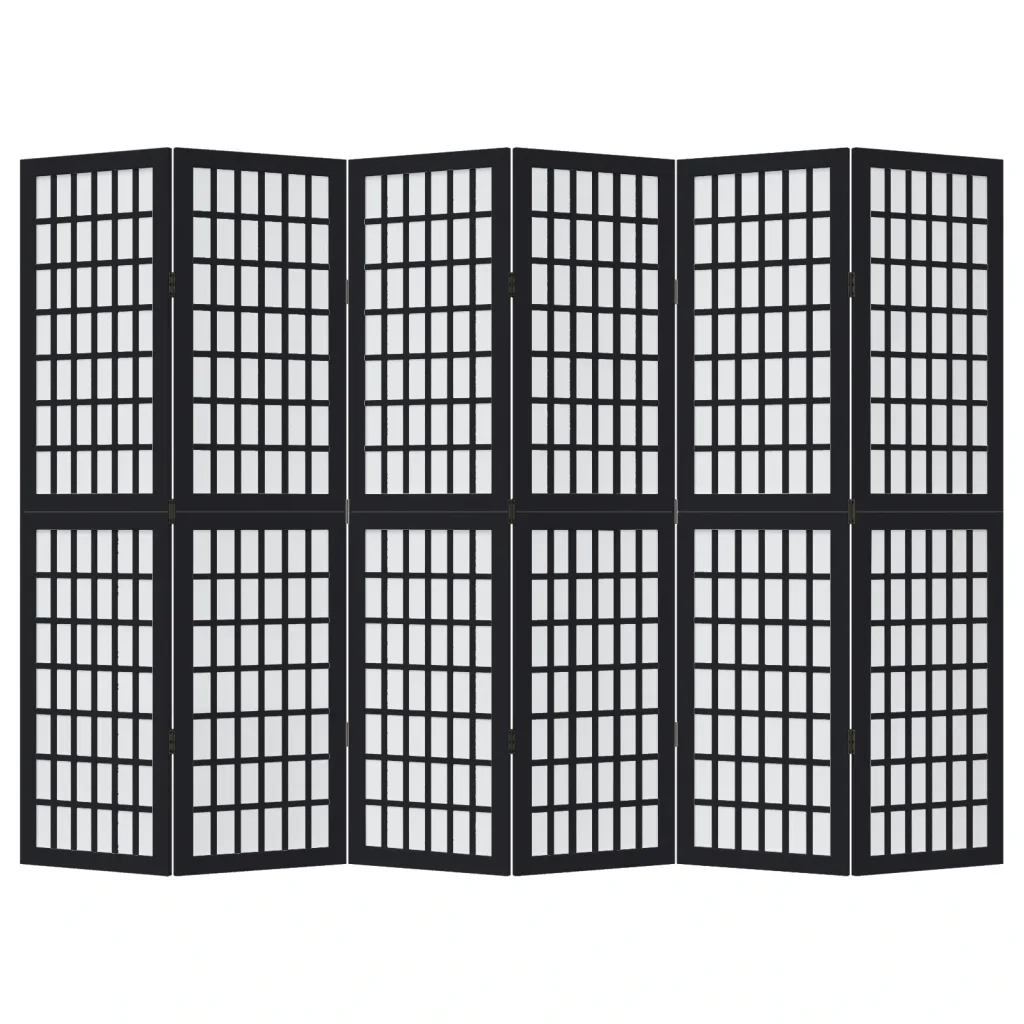 Divisorio Ambienti 6 Pannelli Nero Legno Massello di Paulownia 358777