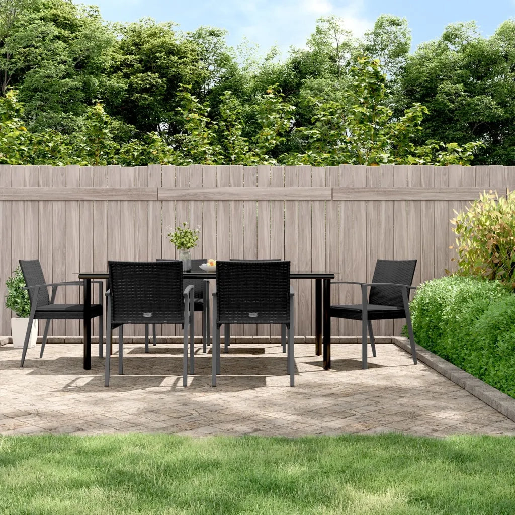 Set Pranzo da Giardino 7 pz con Cuscini in Polyrattan e Acciaio
