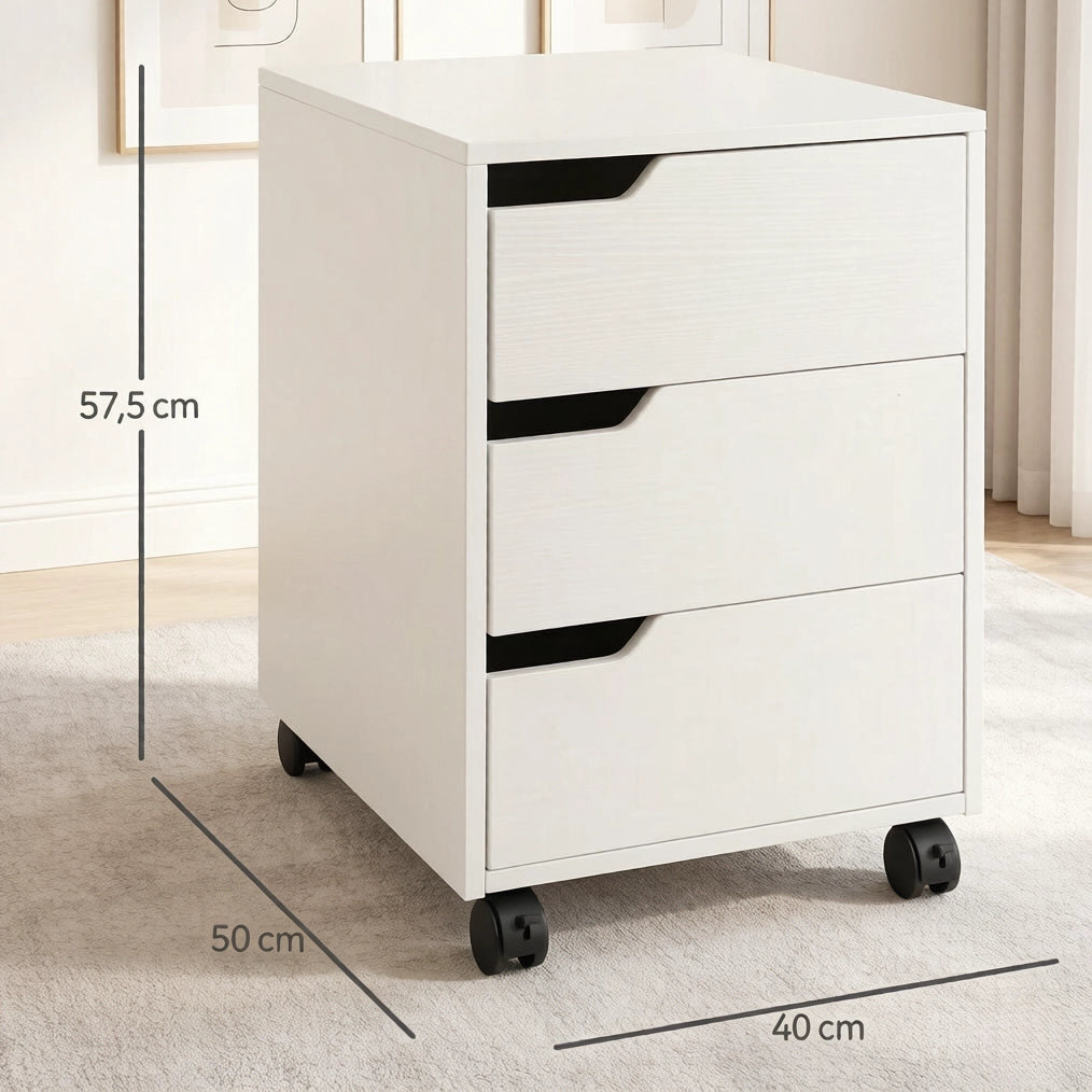 Cassettiera mobile 40x50 cm bianca in MDF con 3 ampi cassetti