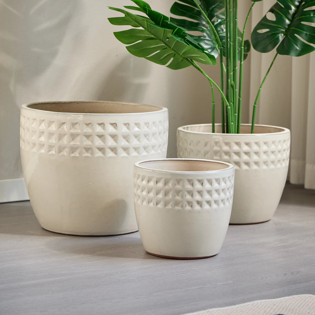 SET VASI DA FIORI 3 PEZZI Ø38/30,5/23 cm Ceramica Avorio