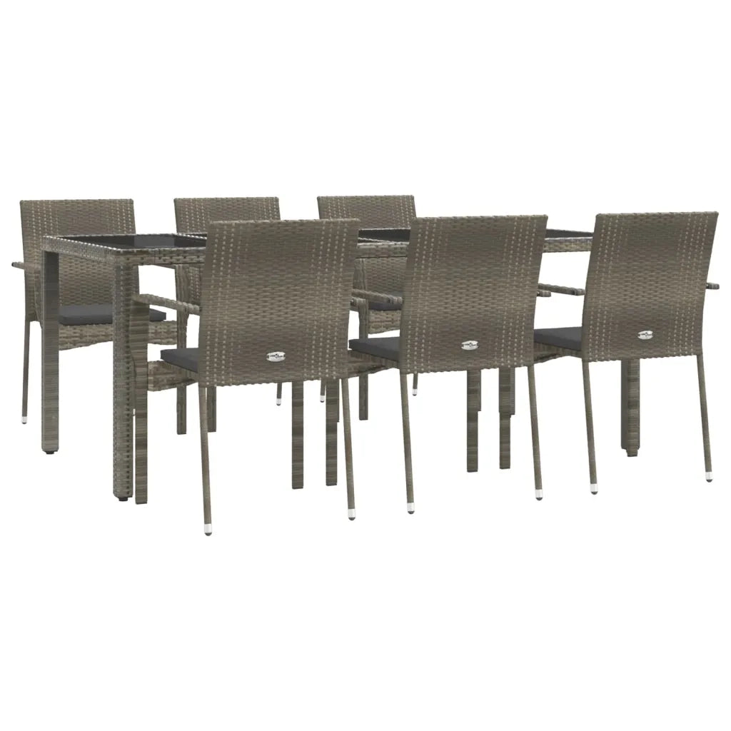 Set da Pranzo da Giardino 7 pz con Cuscini in Polyrattan Grigio
