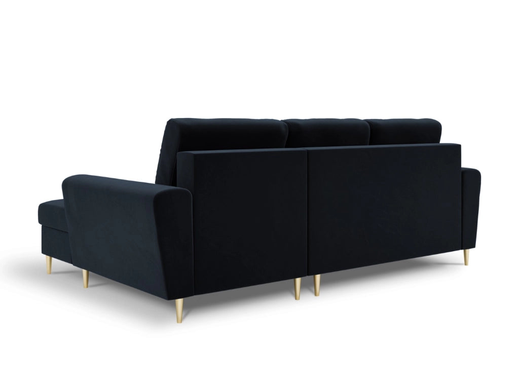 Cosmopolitan Design - Divano convertibile angolare destro con contenitore "Kyoto" 4 posti in velluto blu scuro 
