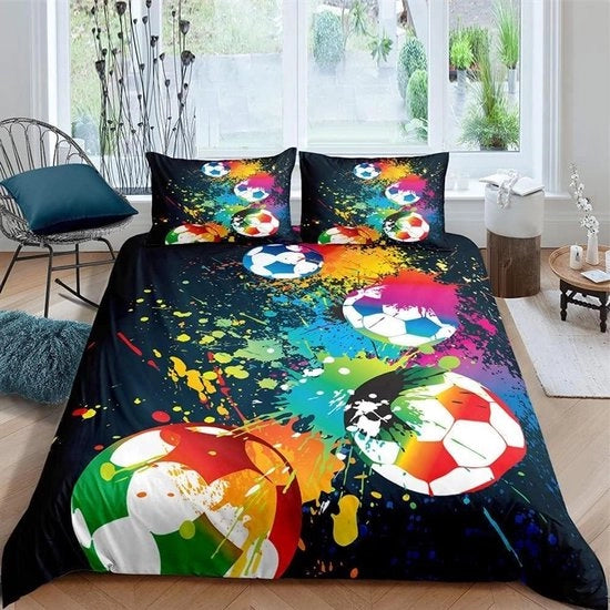 Set di coprifuoco 3D con console da gioco a tema sportivo per 1/2 persona - nero - 200x200 cm. Realizzato con materiali di microvezel soffici. Adatto per adulti, uomini, giovani e ragazzi.