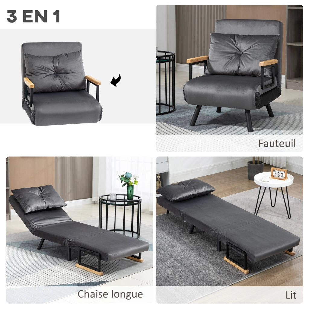Poltrona letto regolabile ¨C zephmum ¨C grigio tessuto velluto 63x73x81