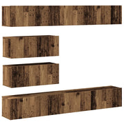 Set Mobile TV 6 pz | Armadietto TV | Mobile Porta TV Montato a Parete Legno Antico in Truciolato