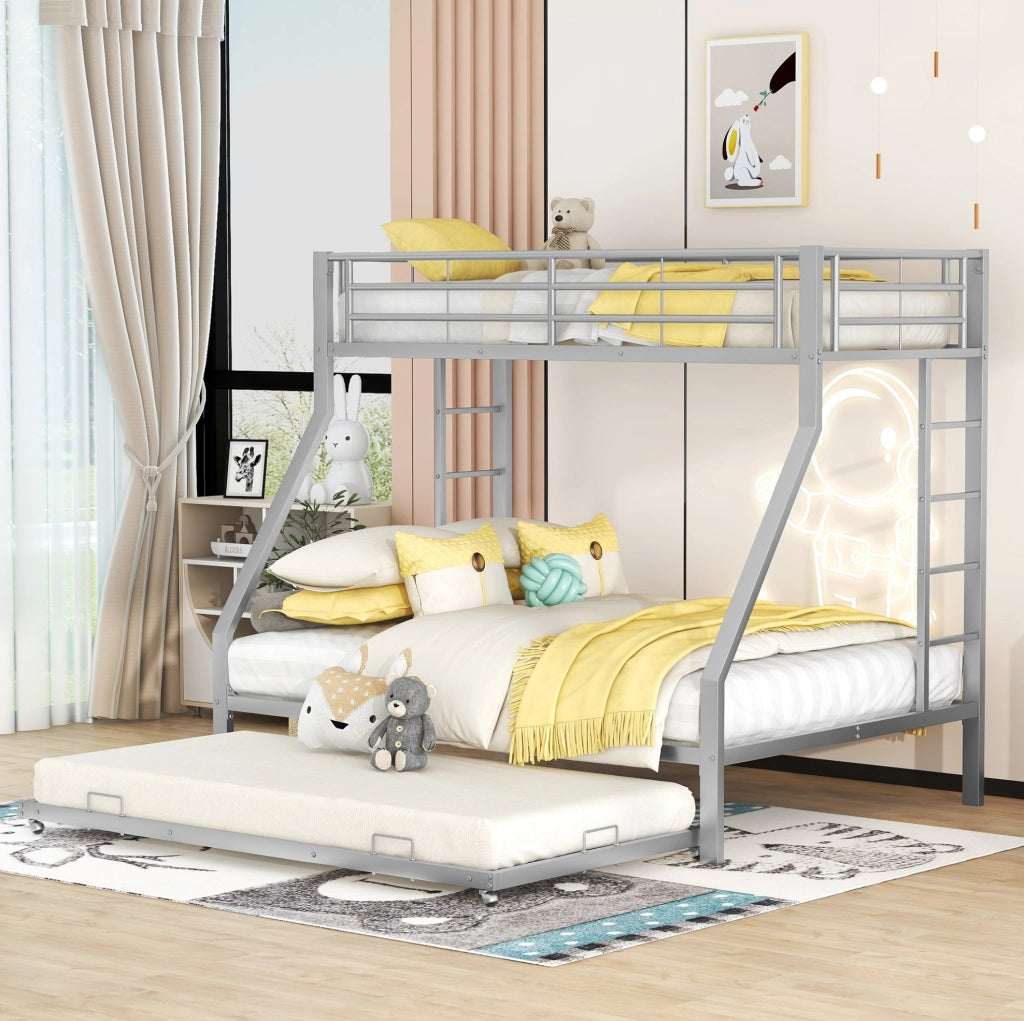 Letto a castello in metallo con letto estraibile e scale su entrambi i lati