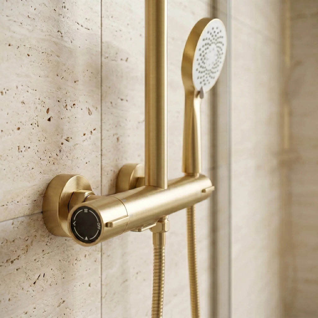 Set Doccia Da Incasso Con Termostatato Drop Brush Gold