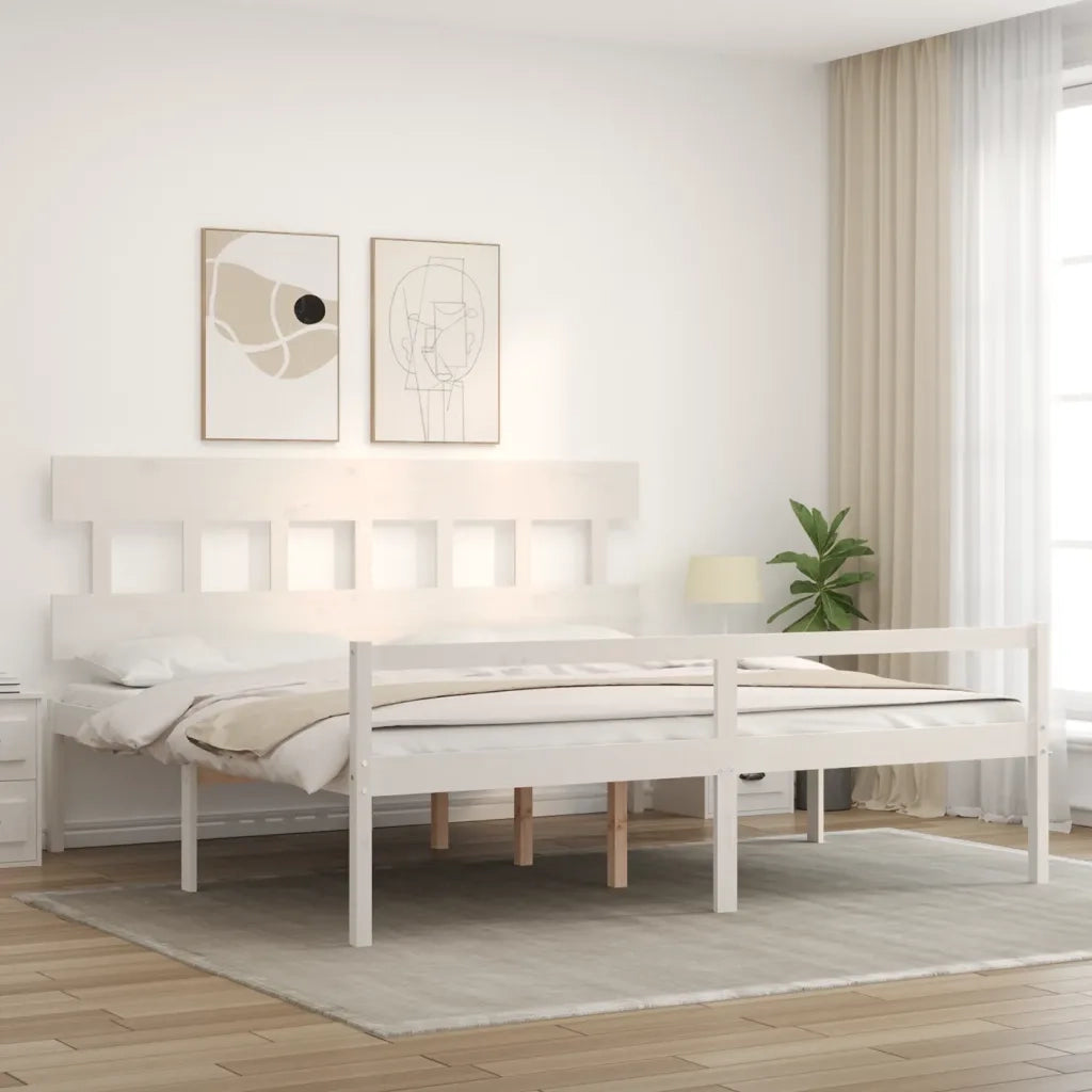Letto per Anziani con Testiera-Struttura Letto per Anziani Bianco 200x200 cm Legno Massello 804860