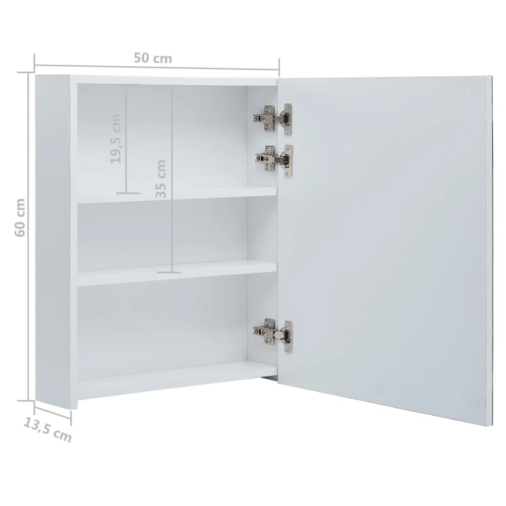 Mobiletto da bagno con specchio LED 50 x 13,5 x 60 cm bianco e argento 02_0006561