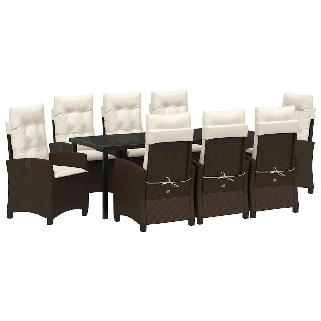 Set da Pranzo per Giardino con cuscino 9 pcs Marrone polyrattan 3380385