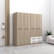 Armadio 4 ante e 2 cassetti con ripiano e appendiabiti 180X52X186H