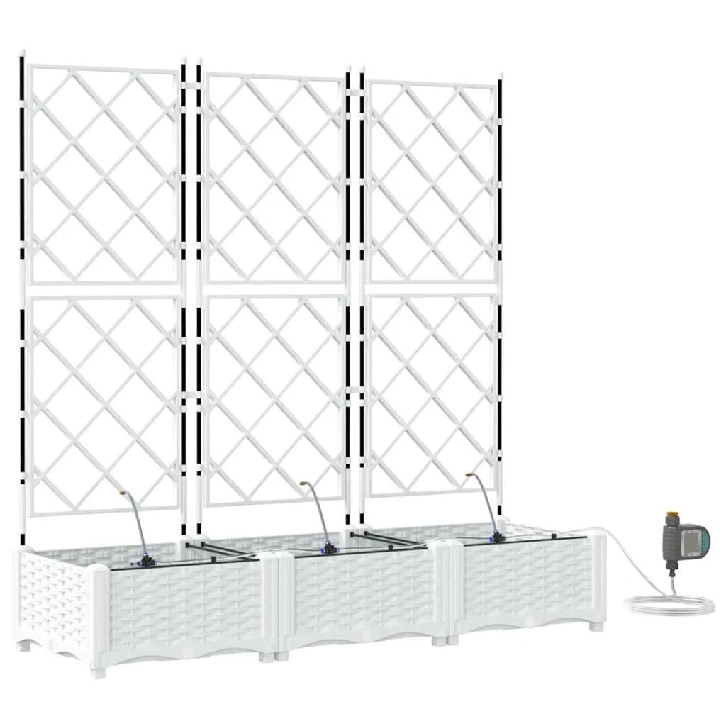 Set di 3 fioriere da giardino moderne 120 x 40 x 126 cm con irrigazione sostenibile in acciaio bianco 02_0058615