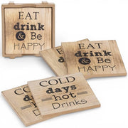 Set di 4 Sostegni in Legno con Supporto - Sostegni per Bicchieri - Decorazione Naturale - Stile Rustico con Citazione - Sostegni per Bicchieri