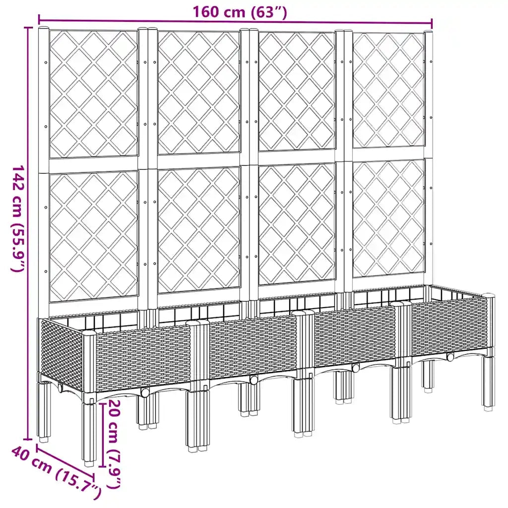 Fioriera | Cassetta per fiori | Vaso da Giardino con Traliccio Bianco 160x40x142 cm in PP