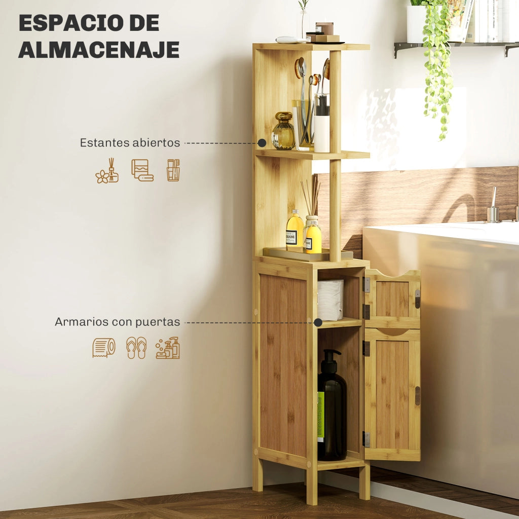 Mobile da Bagno con Ante e Ripiani Aperti ¨C Zephmum ¨C Legno Naturale 18x30x120 cm