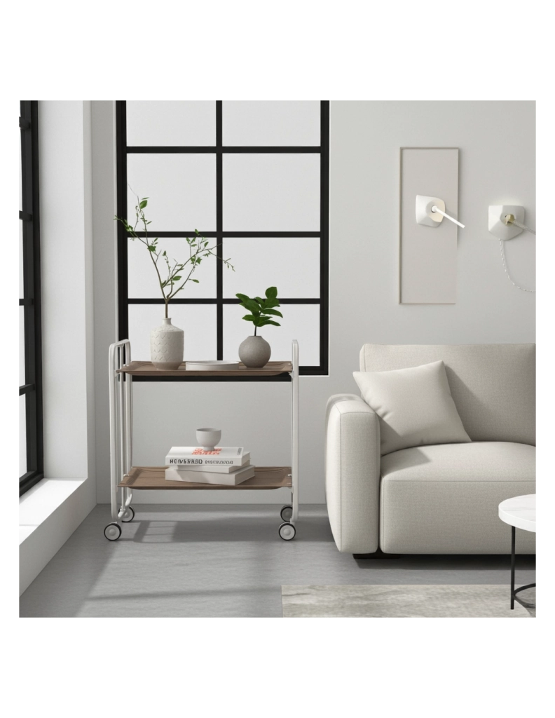 Carrello da cucina pieghevole bianco con ruote BAUHAUS 2 ripiani